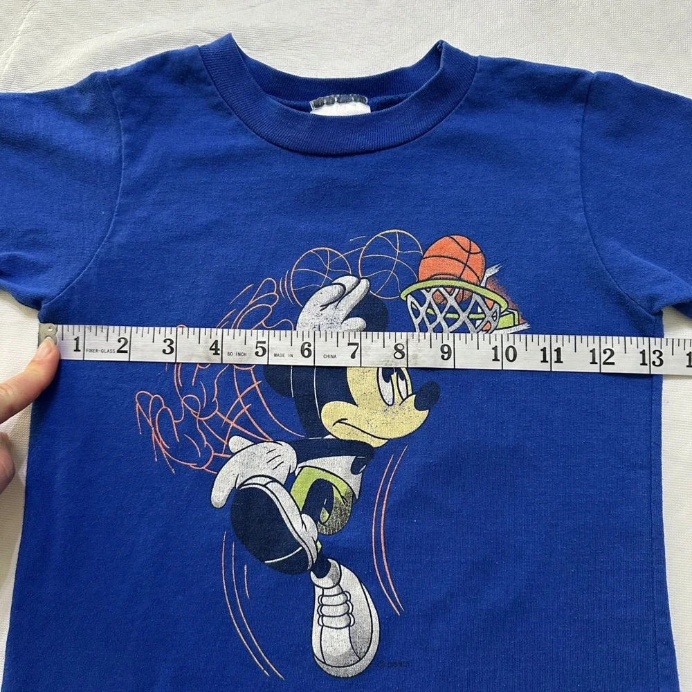 VTG 90s Allison Mickey Mouse Basketball Shirt Kids 5/6 Made in USA Double Sided‎